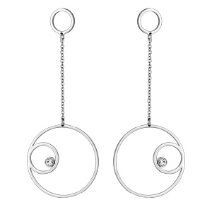 Boucles d'oreilles en acier et oxydes anneau avec 1 oxyde suspendu à 1 chaînette et fermoir poussett