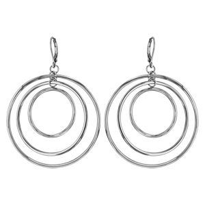 Boucles d'oreilles en acier 3 anneaux lisses suspendus et fermoir dormeuse