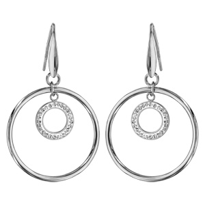 Boucles d'oreilles en acier et oxydes 1 anneau lisse et 1 petit suspendu à l'intérieur et fermoir cr