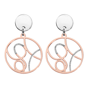 Boucles d’oreilles en acier et PVD rose volute et fermoir poussette