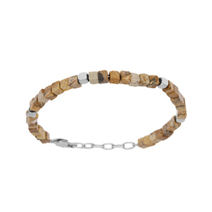 Bracelet en acier avec cubes pierres Paesine véritable 19+3cm