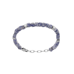 Bracelet en acier avec cubes Sodalite véritable 19+3cm