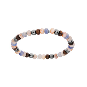 Bracelet extensible en acier avec boules pierres naturelles Hematite et Sodalite