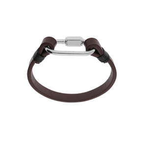 Bracelet en acier et cuir marron avec mousqueton vissé