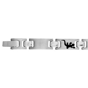 Bracelet en acier alternance de maillons lisses et maillons ornés d’une salamandre en résine noire – 21cm