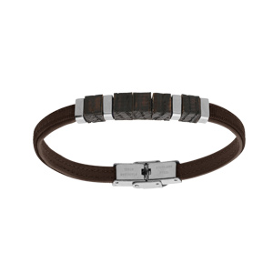 Bracelet en acier et cuir marron et bois de chêne 20cm