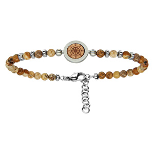 Bracelet alternant boules en acier et boules en bois avec motif central roue de bateau 19+2cm