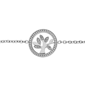 Bracelet en acier chaîne avec pastille arbre de vie et oxydes blancs 16+3cm