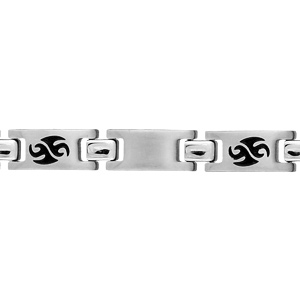 Bracelet junior en acier alternance de maillons lisses et maillons ornés d’un motif tribal en résine noire – longueur 16cm