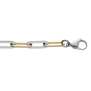 Bracelet en acier grande maille rectangulaire bicolore pvd jaune 19+2 cm