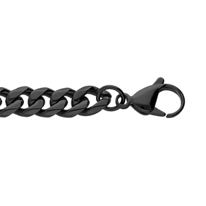 Bracelet en acier et PVD noir mat maille gourmette 9mm longueur 22cm