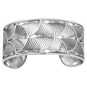 Bracelet en acier manchette motif plume de paons