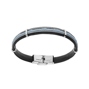 Bracelet en acier et caoutchouc câble et cordon bleu 20cm