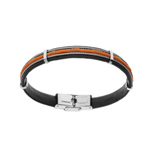 Bracelet en acier et caoutchouc câble et cordon orange 20cm