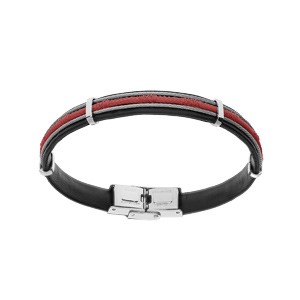 Bracelet en acier et caoutchouc câble et cordon rouge 20cm