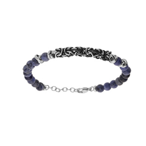 Bracelet en acier boules Sodalite bleu véritable et maille royale 19+2cm
