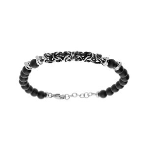 Bracelet en acier boules Onyx noirs véritable et maille royale 19+2cm