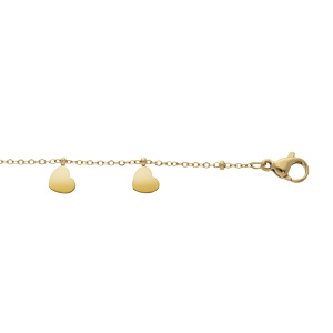 Bracelet en acier et PVD jaune chaîne avec pampilles multi coeurs 16+3cm