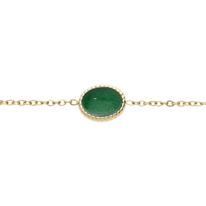Bracelet en acier et PVD jaune chaine avec cabochon couleur vert 16+3cm