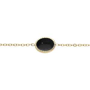 Bracelet en acier et PVD jaune chaine avec cabochon couleur noire 16+3cm