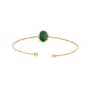 Bracelet jonc en acier et PVD jaune avec cabochon couleur vert