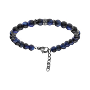 Bracelet en acier avec boules Oeil de Tigre teinté bleu véritable 19+3cm
