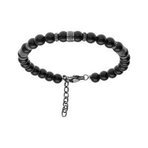 Bracelet en acier avec boules en Agates noires 19+3cm