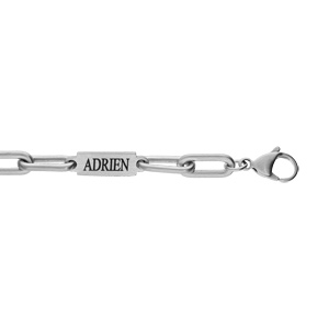 Bracelet en acier mat maillons et plaquettes à graver 19.5+2cm