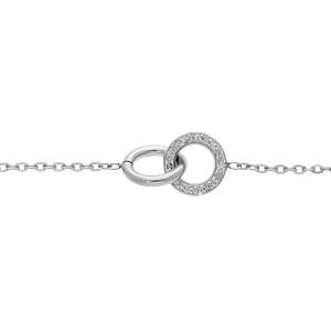 Bracelet en acier chaîne avec double anneaux 1 lisse et 1 oxydes blancs sertis 16+3cm