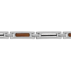 Bracelet en acier avec câble noir et aspect bois 19+1,5cm réglable double fermoir