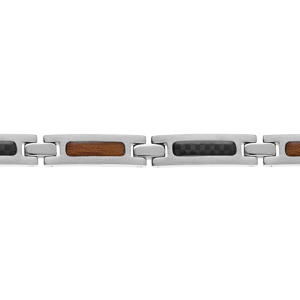 Bracelet en acier avec plaquettes carbone et aspect bois 19+1,5cm réglable double fermoir