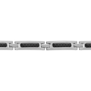 Bracelet en acier orné de plaquettes carbone 19+1,5cm réglable double fermoir