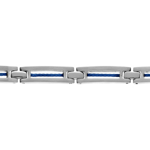 Bracelet en acier avec câble bleu 19+1,5cm réglable double fermoir