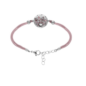Bracelet Stella Mia en acier et cordon rose motif rond tons roses et nacre blanche 16+3cm