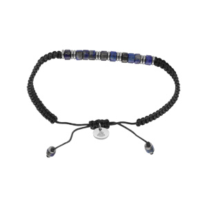Bracelet en acier cordon coulissant bleu et pierres lapis lazuli véritable