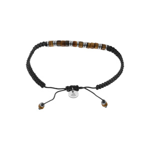 Bracelet en acier cordon coulissant marron et pierres oeil tigre véritable