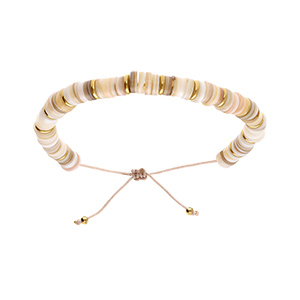 Bracelet en acier et PVD doré cordon coulissant rondelles coquillage nacré
