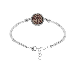 Bracelet en acier cordon blanc motif rond avec résine léopard 16+3cm