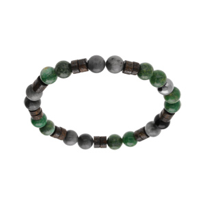 Bracelet en acier extensible boules agate vertes véritable et paésine