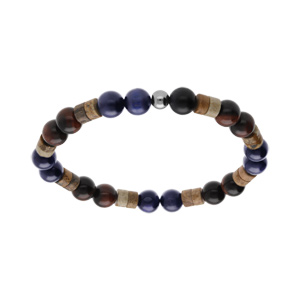 Bracelet en acier extensible boules oeil de tigre véritable et paésine