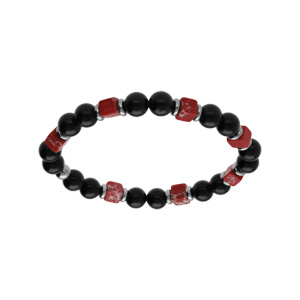 Bracelet en acier extensible boules onyx véritable et howlite rose