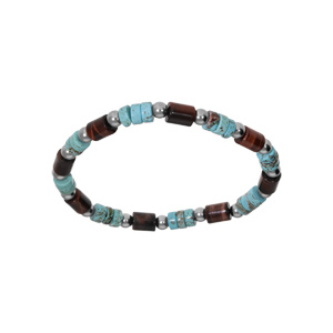 Bracelet en acier extensible boules oeil de tigre et howlite véritable