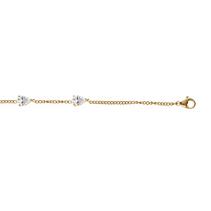 Bracelet en acier et PVD doré 3 oxydes blancs en goutte 16+3cm