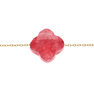 Bracelet en acier PVD doré motif pierre imitation faceté fuchia 17+3cm