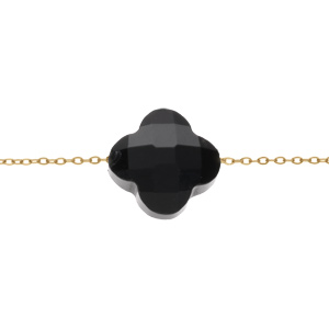 Bracelet en acier PVD doré motif pierre imitation faceté noire 17+3cm