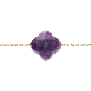 Bracelet en acier PVD doré motif pierre imitation faceté violette 17+3cm