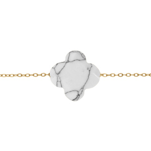 Bracelet en acier PVD doré motif pierre imitation faceté blanc marbre 17+3cm