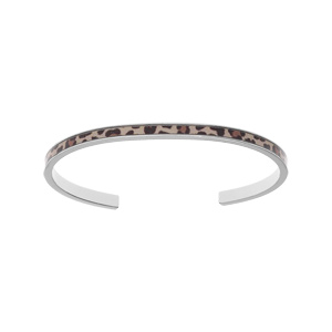 Bracelet jonc en acier motif léopard largeur 4mm ouvert diamètre 58mm