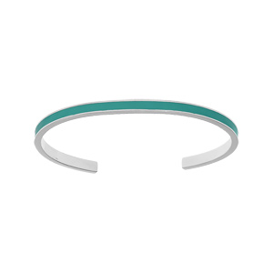 Bracelet jonc en acier fond couleur turquoise largeur 4mm ouvert diamètre 58mm