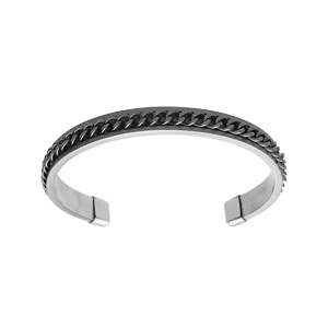 Bracelet jonc en acier ouvert avec décoration maille gourmette 63 x 50mm